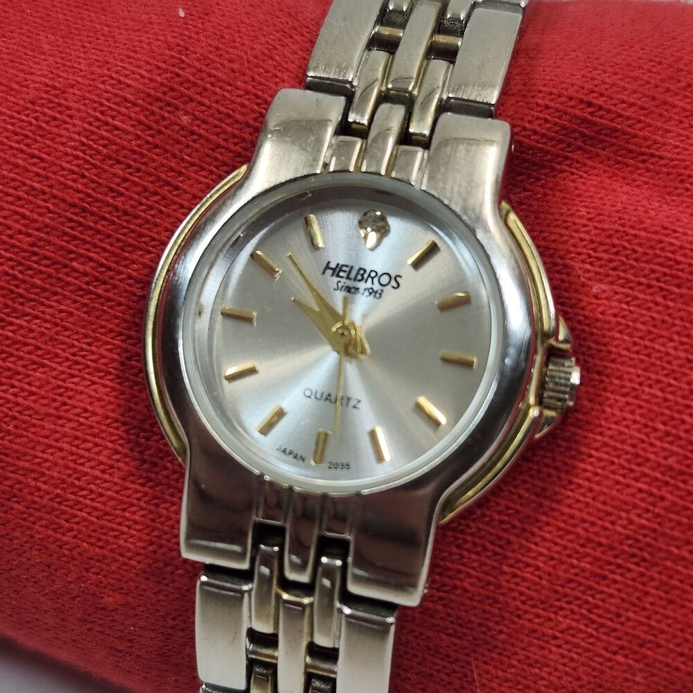 Helbros Ladies Watch Quartz 2035 New Battery "Diamond" 8565 Vintage Japan Silver